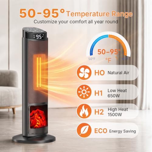 OLIXIS 23" Space Heater for Indoor Use, 70° Oscillation, 4 Modes