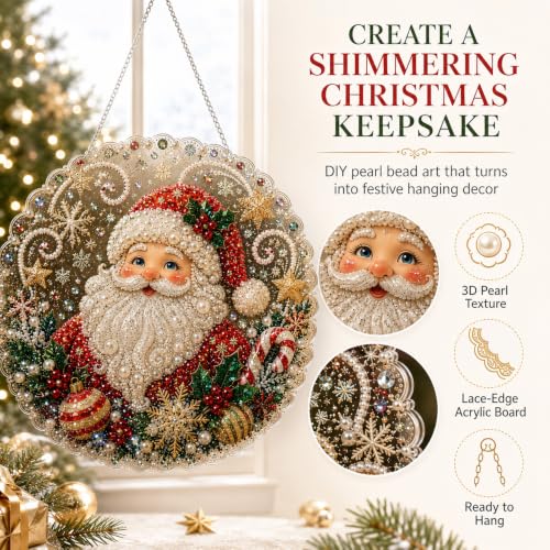 Christmas Pearl Diamond Painting Suncatcher Kit, DIY Craft (#C, 8in)
