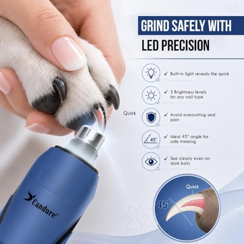 Candure Whisper Quiet Dog Nail Grinder with 360 Degree LED Light