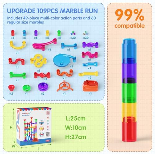 Marble Run, 109Pcs Marble Maze Game Building Toys for Kid