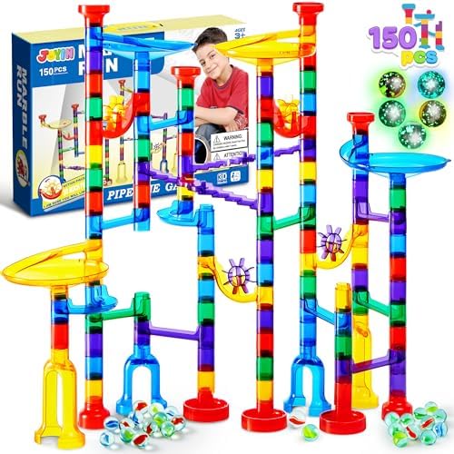 JOYIN 150Pcs Glowing Marble Run- Construction Building Blocks Toys with 5 Glow in The