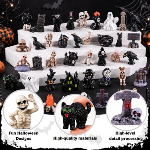 DIYDEC 60pcs Halloween Resin Miniatures Mini Ghost Skull Figures