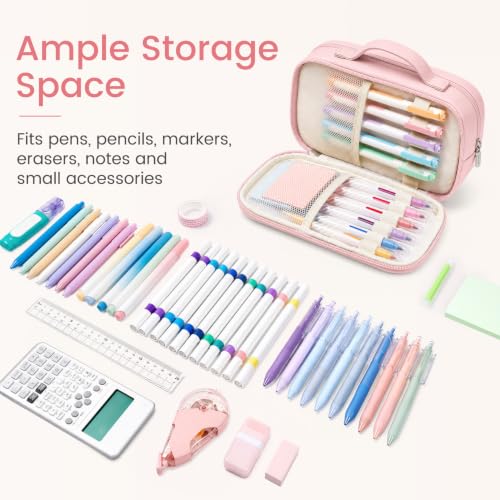 Sooez Pencil Case for Girls, Cute Large Capacity Pencil Pouch Pen Bag, Pink