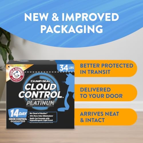 ARM & HAMMER Cloud Control Platinum- Improved Packaging Clumping Cat Litter, 34 lb