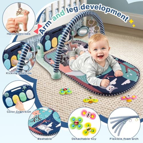 Joryuek Baby Play Mat, Tummy Time Mat with Piano Music and Lights, Baby