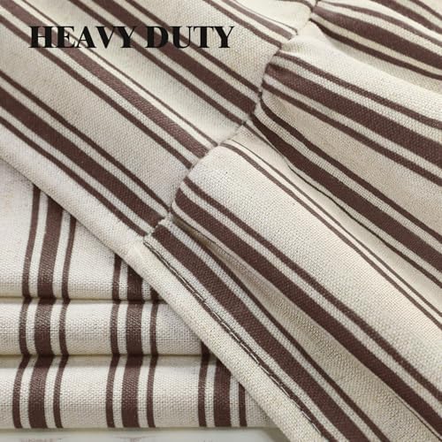 Farmhouse Shower Curtain Ruffle Linen Cream-Brown Stripe 72"W x 72"L