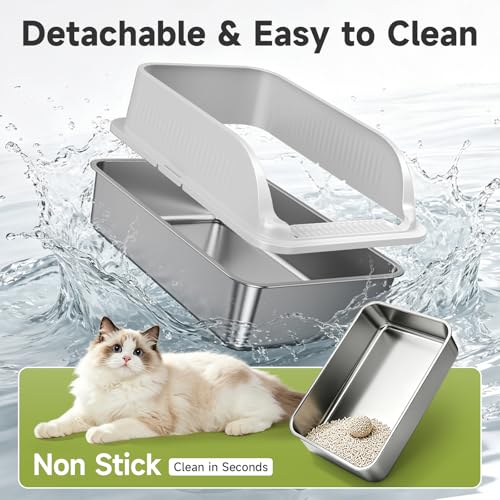 Stainless Steel Cat Litter Box with Lid, XL Metal High Sided Litter Box