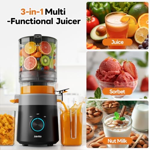 Aeitto 3-in-1 Juicer Machines, 6.0" Wide Mouth, Mesh-Free Easy to Clean