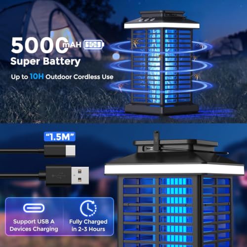 Bug Zapper Outdoor, Mosquito Zapper 3 in 1 Rechargeable Bug Zapper Outdoor