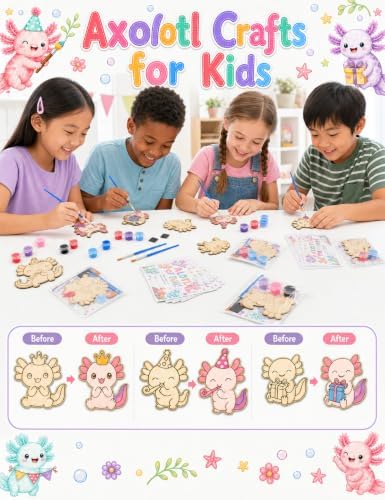 Bafeil 24 Set Axolotl Party Favors, DIY Wooden Painting Axolotl Craft Kit