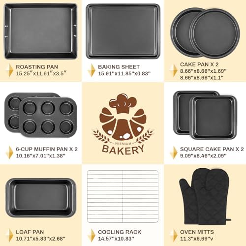 12PCS Nonstick Bakeware Set, Non-Toxic Carbon Steel Baking Pans Set with Wider Grip