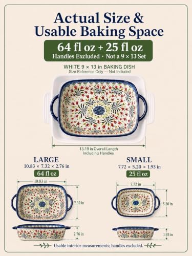 2-Piece Hand-Painted Polish Pottery Style Ceramic Baking Dish Set