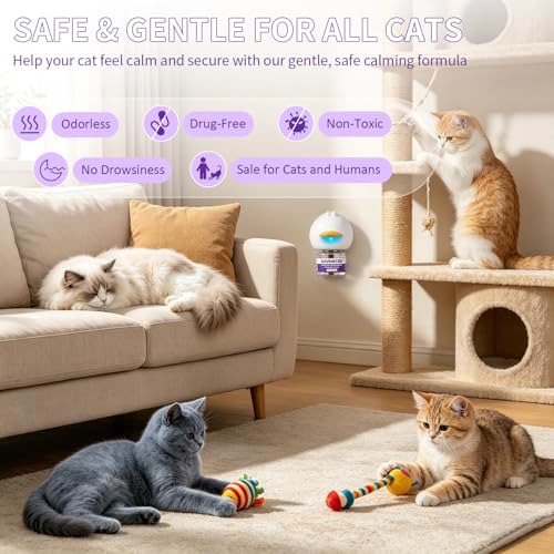 Cat Calming Diffuser Kit with 2 Diffusers & 4 Refills (48mL Each), Cat