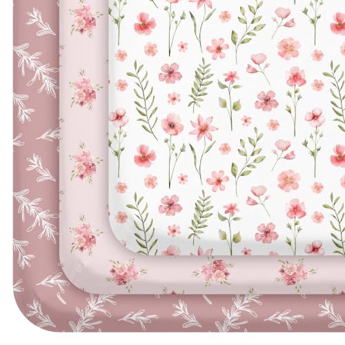 Pack and Play Mattress Sheets Fitted, 3 Pack Mini Crib Sheets