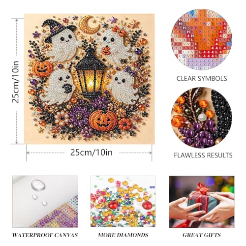 Halloween Ghost Pearl Diamond Art Kits for Adults with Frame 10x10in