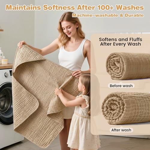 Muslin Hooded Baby Towels 2 Pack, 100% Cotton Baby Bath Towels for Newborn