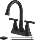 Bathroom Faucets for Sink 3 Hole, Hurran 4 inch Matte Black with Pop-up Drain