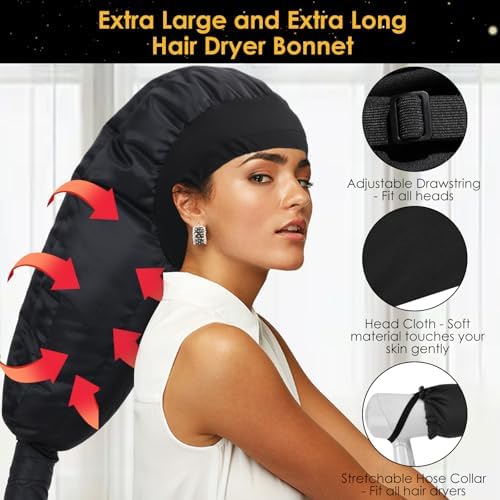 Hair Dryer Bonnet Attachment: Upgraded Extra Large Hooded Dryer Adjustable Hair Dryer