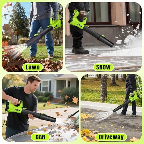 Leaf Blower Cordless 650CFM with 2x4.0Ah Battery & Fast Charger, Lime Green