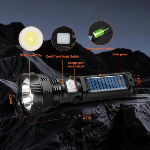 VOETIR Led Solar Flashlight, 1500 Lumens Led Solar Handheld Flashlights with IP65