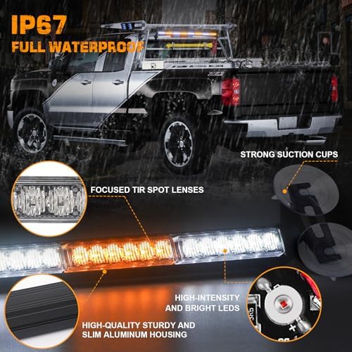 35 inch Strobe Light Bar, 48 LED Amber White Windshield Lights