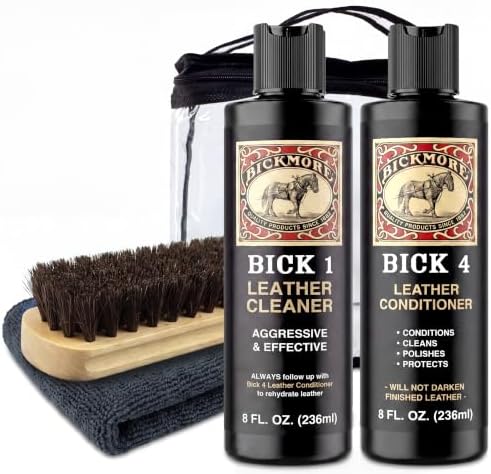 Leather Care Kit, Bick 1 Leather Cleaner, Bick 4 Conditioner, Brush & Cloth