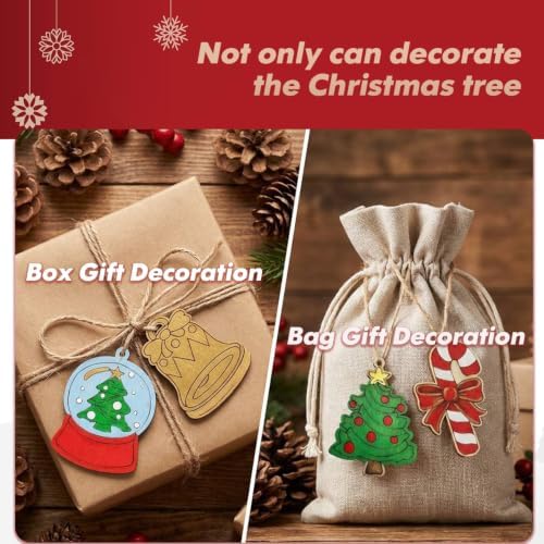 60pcs Wooden Christmas Ornaments Kit to Paint for Decoration DIY Crafts