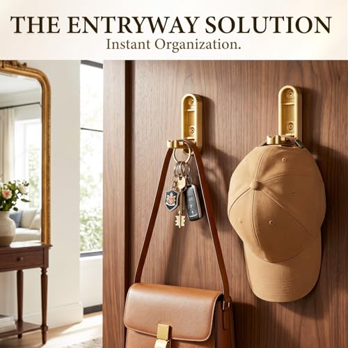 Folding Wall Hooks, 2 Pack Gold Heavy Duty Coat Hooks, Screw Mounted
