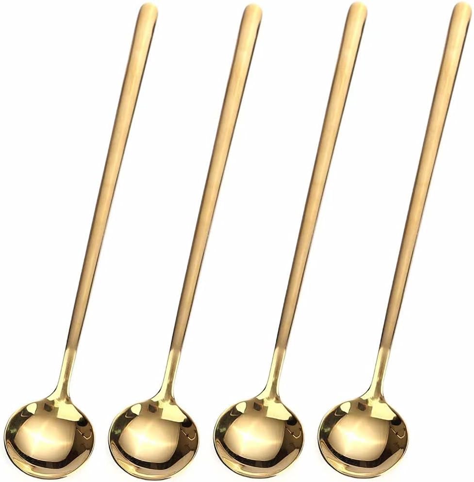 4 PCS 6.7 Inches Coffee/ Tea Spoons Long Handle, Gold, Ice Tea, Espresso