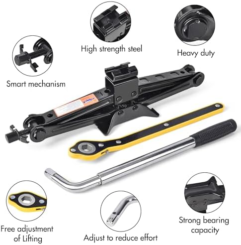 Scissor Car Jack 2 Ton (4409 lbs) Tire Changing Kit with Lug Wrench