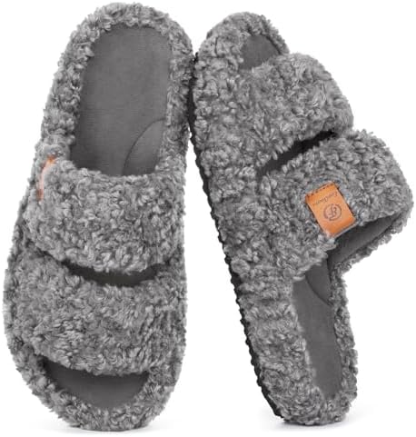 EverFoams Womens Fuzzy Open-toe Slippers Memory Foam Indoor House Shoes