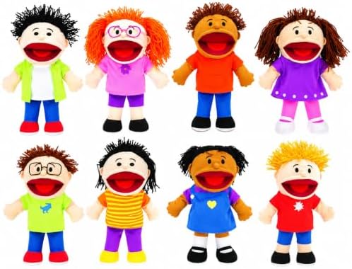 Fun Express Hand Puppets for Kids, 8 Multicultural, 14 Inch