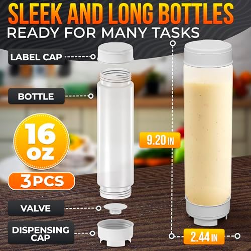 3 Pack 16 oz Inverted Condiment Squeeze Bottles for Sauces, Squirt Bottles