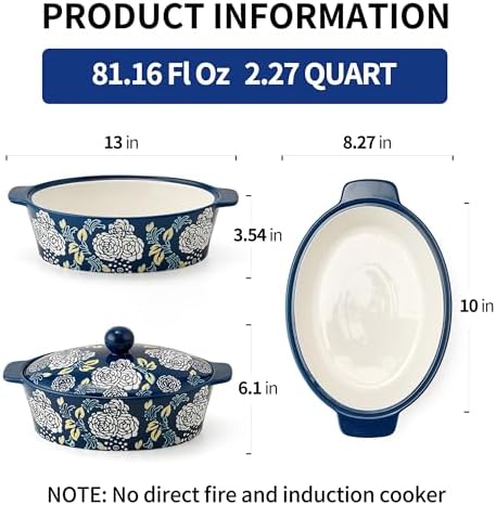 Ceramic Casserole Dish With Lid, Casserole Dishes for Oven