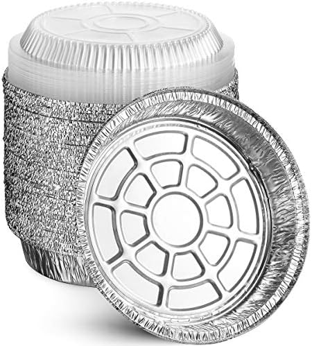 MontoPack 9” Round Aluminum Foil Pans with Clear Lids