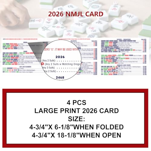 2026 NMJL Mah Jong Card Official Revision - Large Size - 4 Pcs