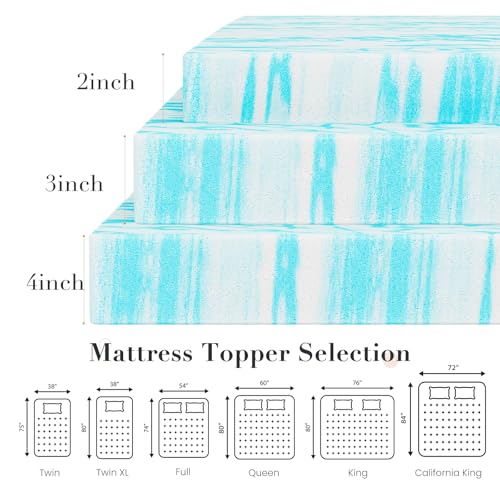 OLIXIS 2 Inch Full Cooling Gel Infused Memory Foam Mattress Topper, Bed Pad
