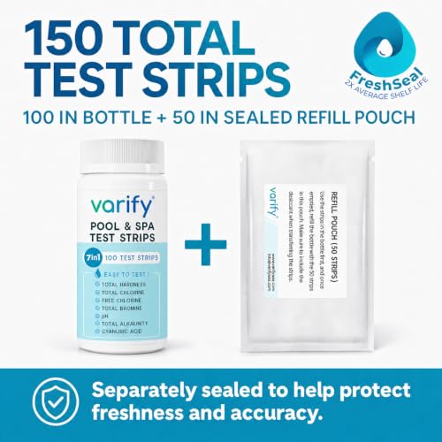 7 in 1 Pool Test Strips (150 Strips) - Easy to Use Water Testing Kit for
