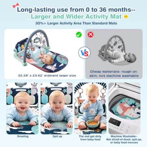 Joryuek Baby Play Mat, Tummy Time Mat with Piano Music and Lights, Baby