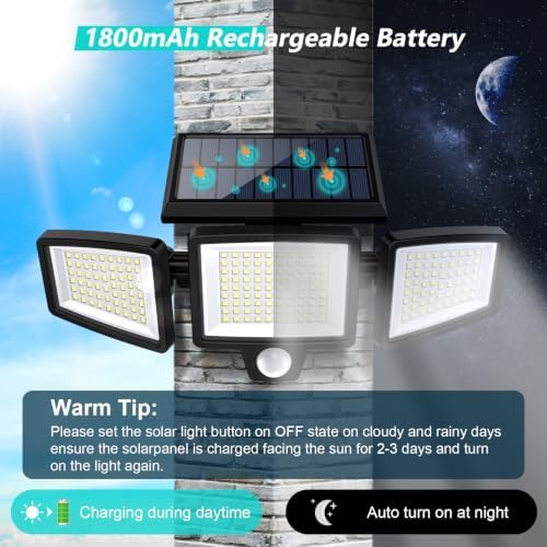 Tuffenough Solar Outdoor Lights 2500LM 210 LED Security Lights with Remote Control