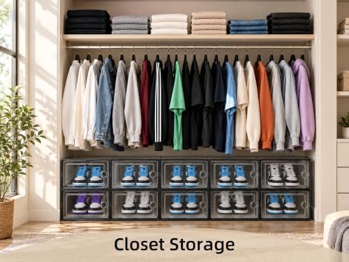 Kuject X-Large Shoe Storage Boxes 12 Pack, Clear Stackable Shoe Organizer