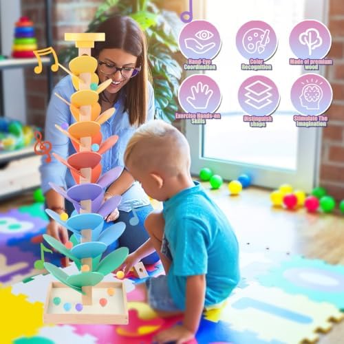 Wooden Marble Run Music Tree Montessori Toys Marble Ball Run for 3-5