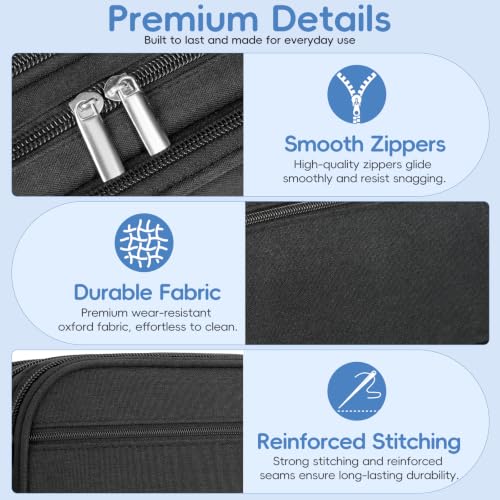 Pencil Case Large Capacity, 3 Compartment Black Big Pen Pouch with Zipper