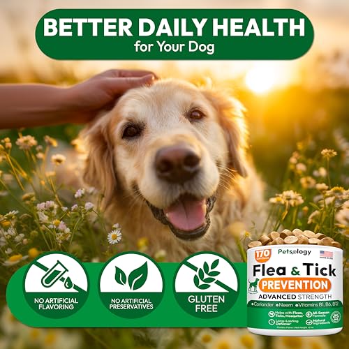 Flea and Tick Prevention for Dogs Pills - 170 Soft Chewables - Natural Dog