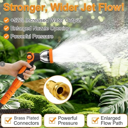 50FT Flexible Garden Hose & 10Modes Nozzle,Lightweight Water