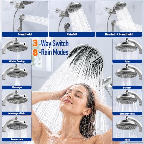 Veken Filtered Shower Head with Handheld, Multi-Pattern Rain Showerhead Set