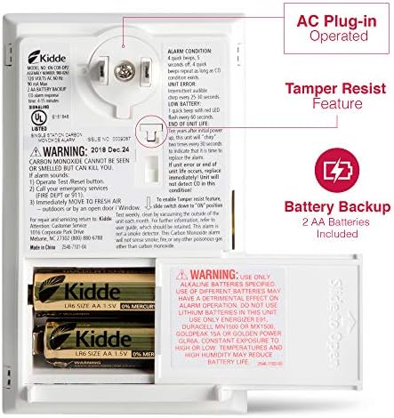 Kidde Carbon Monoxide Detector, Plug-in Carbon Monoxide Detector with AA Battery Backup