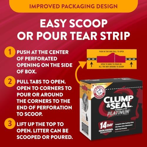 ARM & HAMMER Clump & Seal Platinum Cat Litter, Multi-Cat, 34 lbs
