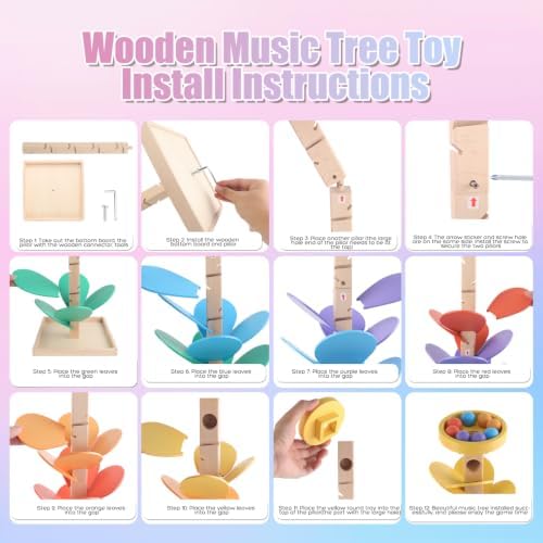 Wooden Marble Run Music Tree Montessori Toys Marble Ball Run for 3-5