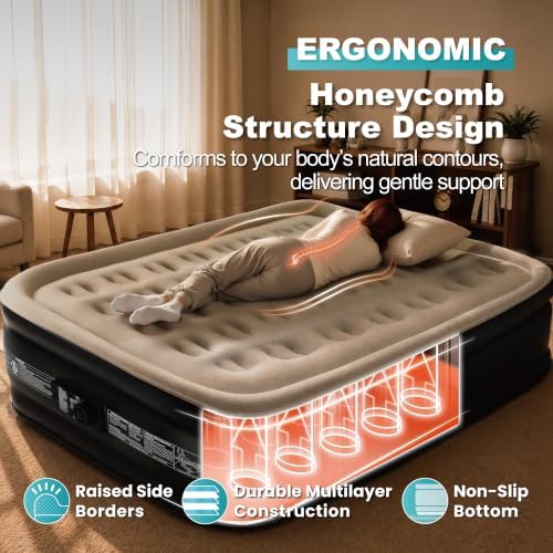 Dr. air Queen Air Mattress with Built-in Pump, Blow up Bed,18" Raised 800lb